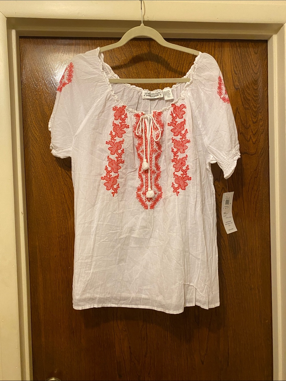 new directions White Tunic with Coral Embroidery